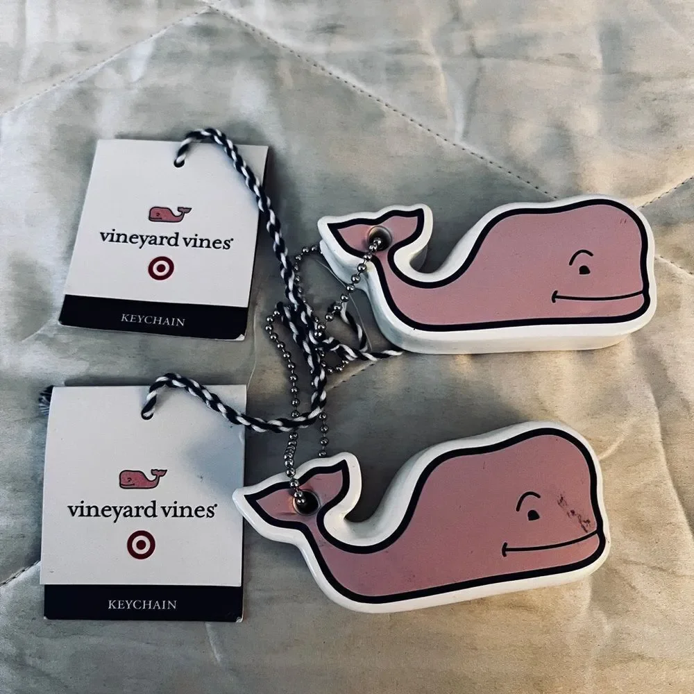 Vineyard Vines Pink Whale Floating Keychain Waterproof Beach Pool - set of 2